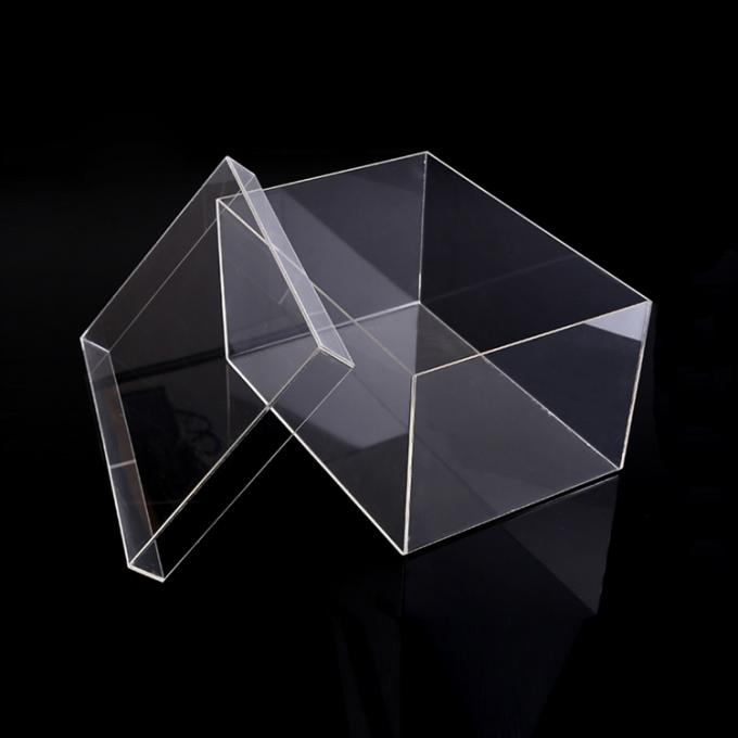 Exposição acrílica clara box.jpg da sapata da mostra da parte dianteira de gota