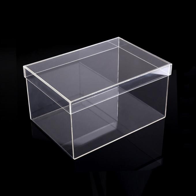 Exposição acrílica clara box.jpg da sapata da mostra da parte dianteira de gota