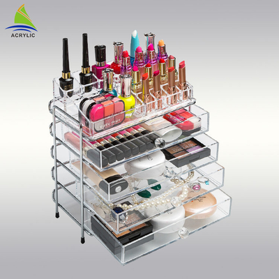 Organizador cosmético ajustável do armazenamento do acrílico de 3 gavetas