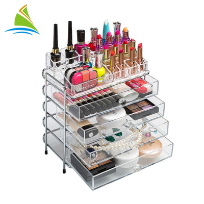 Organizador cosmético ajustável do armazenamento do acrílico de 3 gavetas