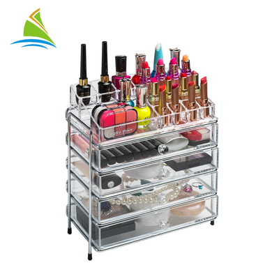 Organizador cosmético ajustável do armazenamento do acrílico de 3 gavetas