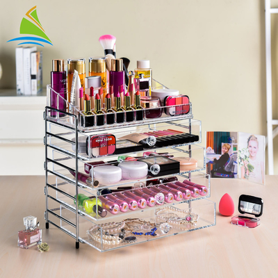 Organizador cosmético ajustável do armazenamento do acrílico de 3 gavetas