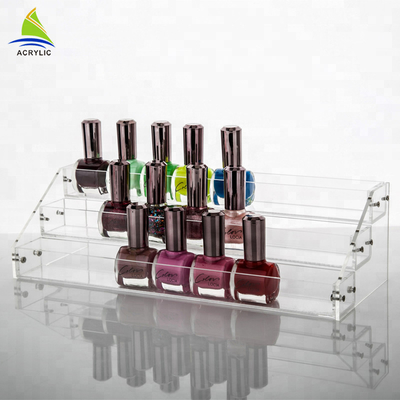 As prateleiras de exposição estratificados acrílicas do tampo da mesa guardam a cremalheira de exposição acrílica do verniz para as unhas