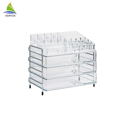 Grande organizador cosmético acrílico do espaço livre plástico do Desktop