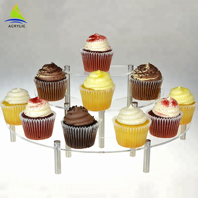 Da cura acrílica da pastelaria do bufete da exposição do bolo de 3 séries torre acrílica da sobremesa do queque