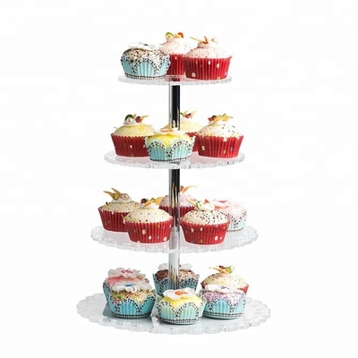 Suportes acrílicos modernos personalizados do bolo de casamento da exposição acrílica de cristal do bolo