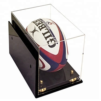 Superfície lisa acrílica comercial da caixa de exposição da bola de rugby dos esportes da caixa de exposição com base