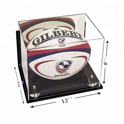 Superfície lisa acrílica comercial da caixa de exposição da bola de rugby dos esportes da caixa de exposição com base