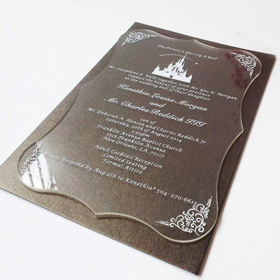 Cartão acrílico feito sob encomenda do convite do casamento do preto acrílico claro do quadro da exposição
