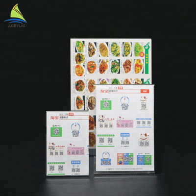 O acrílico claro personalizado inclinou o sinal do acrílico do suporte do menu do projeto