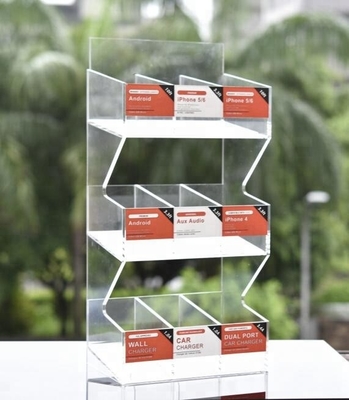 Suporte de exposição acessório do telefone celular acrílico para o polonês de cristal do cabo do Usb