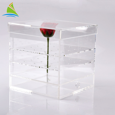 Da flor acrílica acrílica clara da caixa de armazenamento do plexiglás caixa de empacotamento feita sob encomenda para preservado 25 rosas