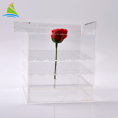 Da flor acrílica acrílica clara da caixa de armazenamento do plexiglás caixa de empacotamento feita sob encomenda para preservado 25 rosas