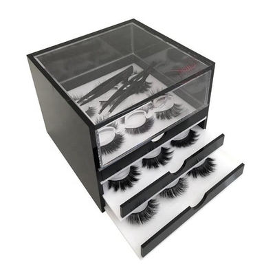 O organizador acrílico elegante da pestana de 3 grades, caixa da pestana do plexiglás para a composição utiliza ferramentas o armazenamento