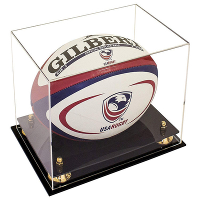 Caixa de exposição acrílica personalizada da bola de rugby/vitrinas acrílicas claras da caixa