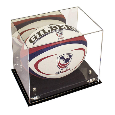 Caixa de exposição acrílica personalizada da bola de rugby/vitrinas acrílicas claras da caixa