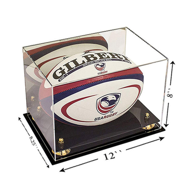 Caixa de exposição acrílica personalizada da bola de rugby/vitrinas acrílicas claras da caixa