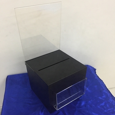Caixa acrílica Lockable preta gelado da doação da caixa/perspex de exposição com titular do cartão do sinal