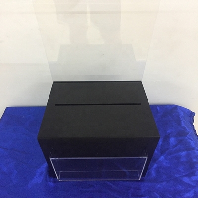 Caixa acrílica Lockable preta gelado da doação da caixa/perspex de exposição com titular do cartão do sinal
