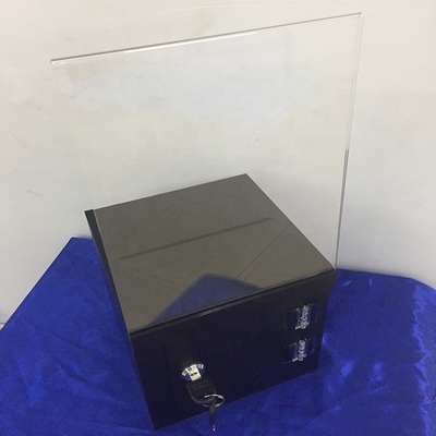 Caixa acrílica Lockable preta gelado da doação da caixa/perspex de exposição com titular do cartão do sinal