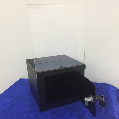 Caixa acrílica Lockable preta gelado da doação da caixa/perspex de exposição com titular do cartão do sinal