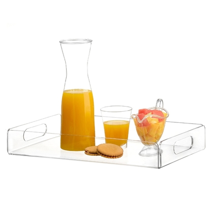 Bandejas acrílicas transparentes altas do serviço do alimento com ISO do GV do punho