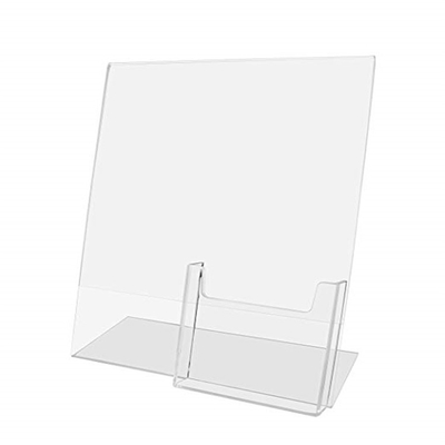 A inclinação do acrílico para trás introduz o suporte do sinal da bancada 8,5 x 11 polegadas com bolso do folheto