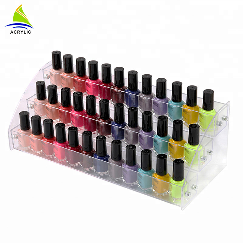 Organizador material acrílico do cosmético do suporte do suporte da garrafa do verniz para as unhas da exposição cosmética acrílica estratificado