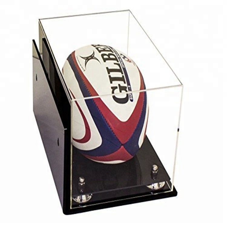 Superfície lisa acrílica comercial da caixa de exposição da bola de rugby dos esportes da caixa de exposição com base