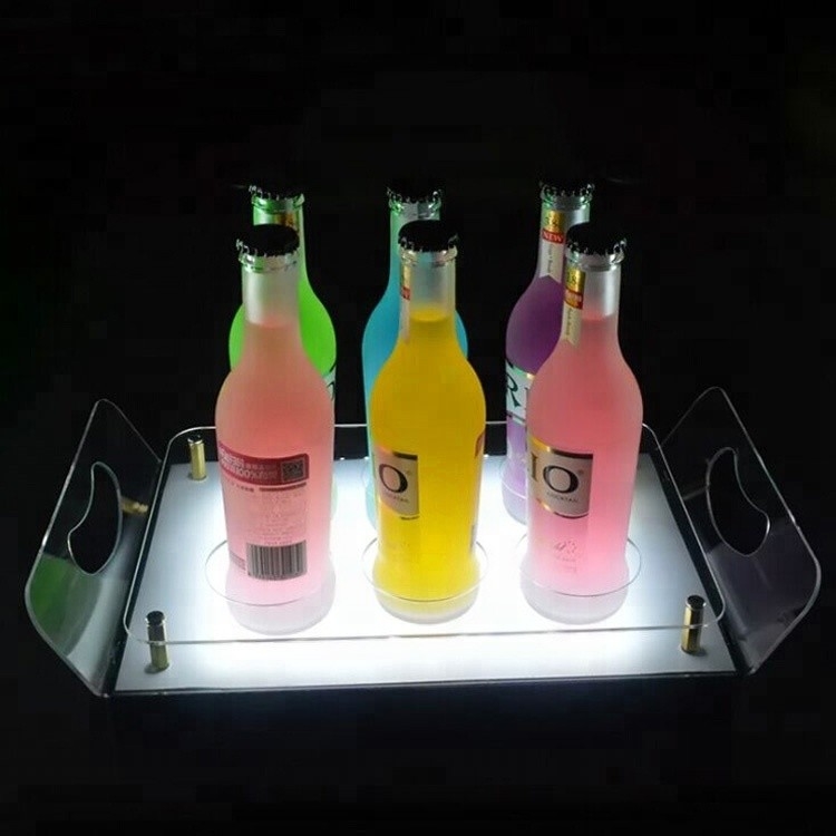 As prateleiras conduzidas acrílicas da barra conduziram a bandeja do suporte de exposição da prateleira do licor para o armazenamento
