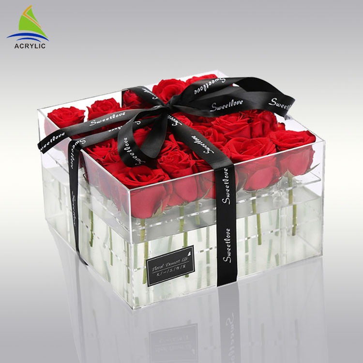 Da flor acrílica acrílica clara da caixa de armazenamento do plexiglás caixa de empacotamento feita sob encomenda para preservado 25 rosas